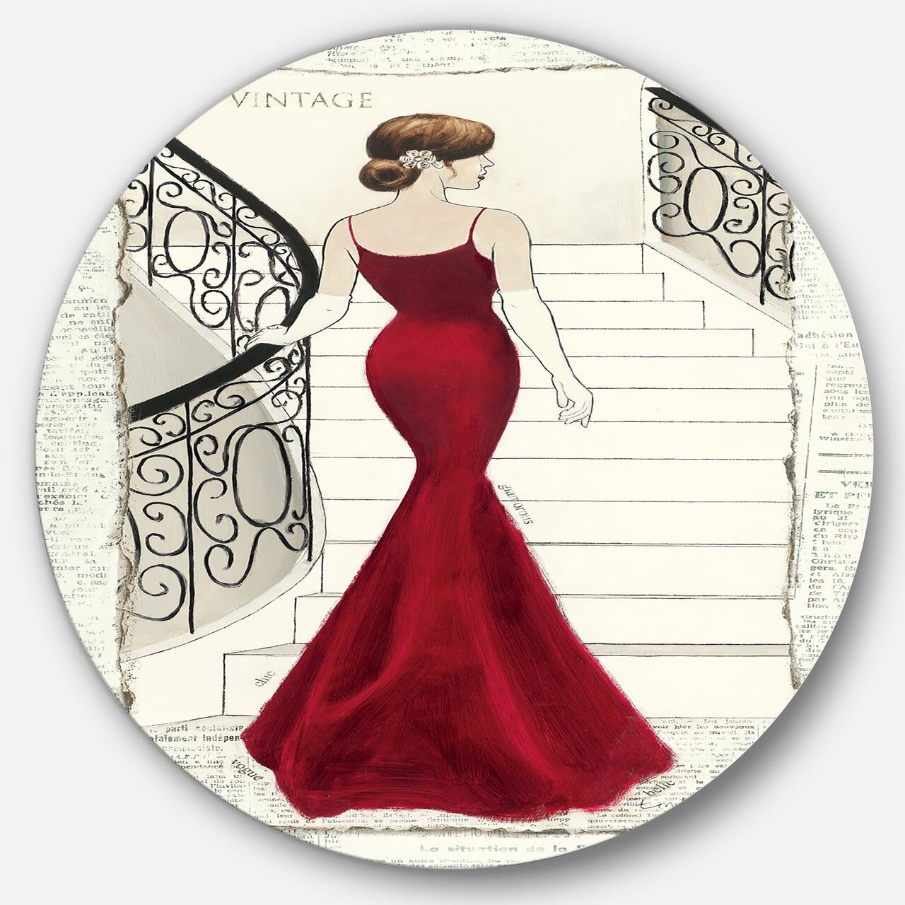 Designart - Elegance Glam Paris Diva III - Glam Metal Circle Wall Art